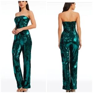 💚🔹️Dress The Population 🔹️deep Emerald  ANDY Sequin Strapless Jumpsuit